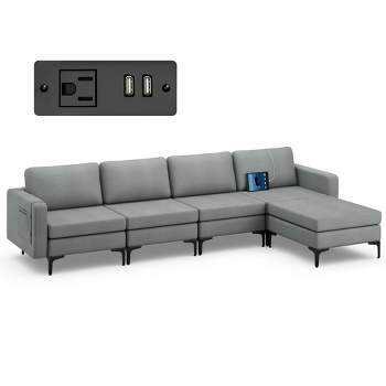 Costway Modular L-shaped Sectional Sofa w/ Reversible Chaise & 2 USB Ports
