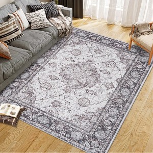 Area Rugs Traditional Vintage Floral Printed Rug Washable Non Slip Floor Carpet Soft Low Pile Rug for Living Room - 1 of 4