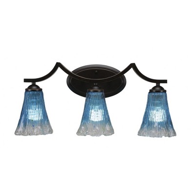 Toltec Lighting Zilo 3 - Light Vanity in  Dark Granite with 5.5" Fluted Teal Crystal  Shade