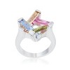 Slickblue Stylish Multicolor Cocktail Ring, 10ct Cubic Zirconia, Rhodium-Plated, Geometric Fashion Design, Sizes 5-10 - 2 of 4