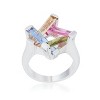 Slickblue Stylish Multicolor Cocktail Ring, 10ct Cubic Zirconia, Rhodium-Plated, Geometric Fashion Design, Sizes 5-10 - image 2 of 4