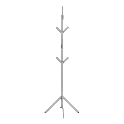 Silver Metal 70" Contemporary Coat Rack with 8 Hooks