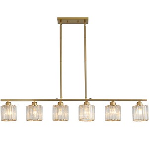 Dewdrop 6-Light Gold Linear Pendant Light, Modern Kitchen Island Chandelier with Clear Glass Shades - 1 of 4
