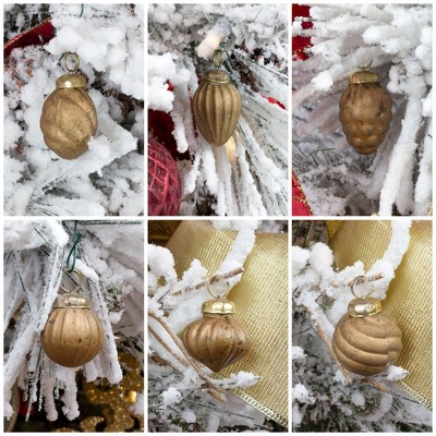 Gold Distressed Glass Finial Ornaments Set of 12
