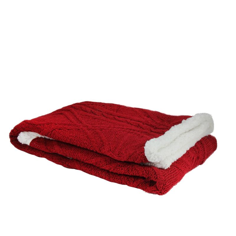 Northlight 50" x 60" Cable Knit Plush  Throw Blanket - Red/White, 4 of 5