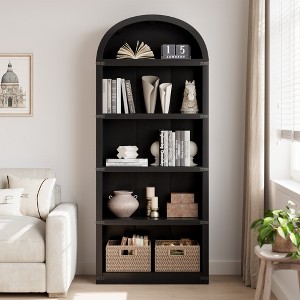 Bookcase 5 Shelf Arched Bookshelf 71.65in Tall Bookcase Farmhouse Display Storage Rack Wooden Bookshelves for Home Office, Living Room - 1 of 4