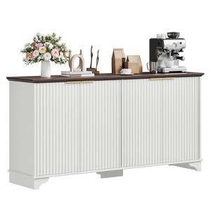 61 in. Wood Modern Fluted Kitchen Storage Cabinet, 4-Door Sideboard with Adjustable Shelves for Dining Room, Living Room - 1 of 4