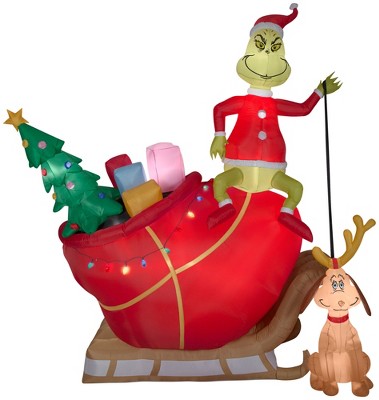 Grinch Christmas Airblown Inflatable and Max in Sleigh Colossal Scene Dr. Seuss , 12 ft Tall