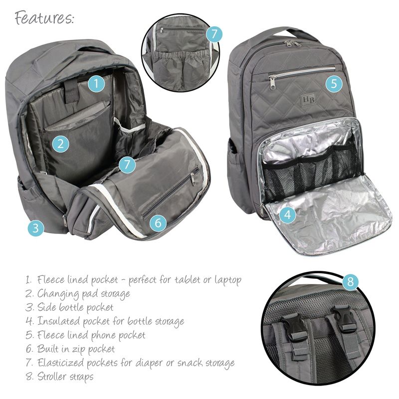 Hudson Baby Premium Diaper Bag Backpack and Changing Pad, Charcoal, One Size, 4 of 6