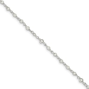 Black Bow Jewelry Sterling Silver FW Cultured Pearl and Heart Anklet, 9-10 Inch - 1 of 4