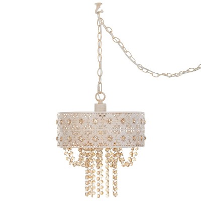 Gold Crystal Drum Pendant Light with Floral Design