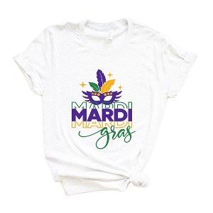 Simply Sage Market Women's Mardi Gras Mask Stacked Short Sleeve Graphic Tee - 1 of 3