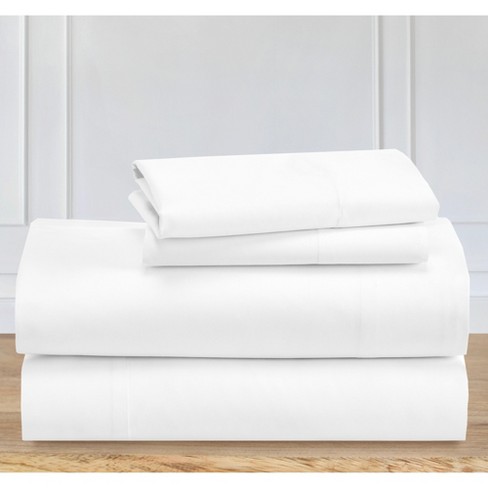 500-Thread-Count 100% Cotton Sheet Pure White Queen-Sheets Set, 4