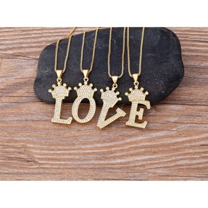 RMZ GOLD NYC A-Z Alphabet Initial Crown Pendant Necklace Unisex All ages - 1 of 4