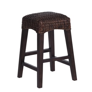 JONATHAN Y Maui Rustic Bohemian Hyacinth/Wood Backless Bar Stool, Brown Wash Woven Seat with Natural Wood Frame - 1 of 4