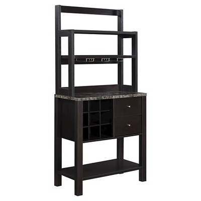 Newport 2 Drawer Serving Bar with Wine Rack and Shelves Espresso/Faux Marble - Breighton Home: Stemware Racks, Modern Storage
