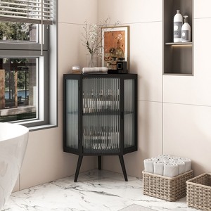 FONTOI 22.25" Floor Coner Cabinet with Tempered Glass Door & Storage Shelves for Bathroom, Living Room, Black, 16.54"*31.5"*22.25" - 1 of 4