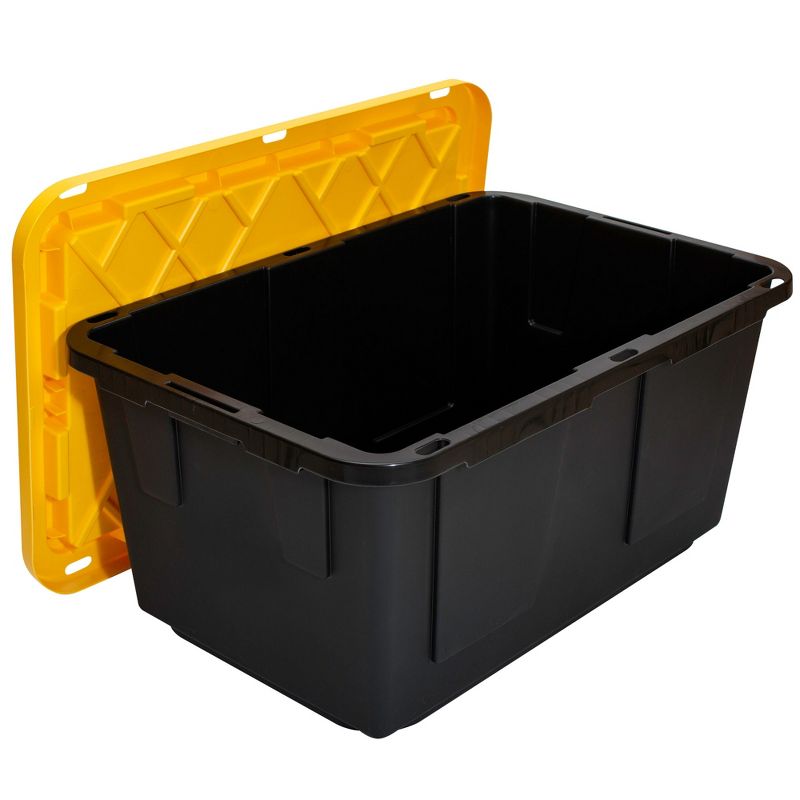 GreenMade Professional Storage Ultra Durable 27 Gallon Plastic Storage Tote Bin with Snap Fit Lid and Padlock Holes, Black and Yellow (4 Pack), 4 of 7