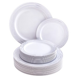 Silver Spoons Elegant Disposable Dinnerware Set for Party, Includes 20 Dinner Plates (10.25”) & 20 Side Plates (7.5”) – Bella Collection - 1 of 4