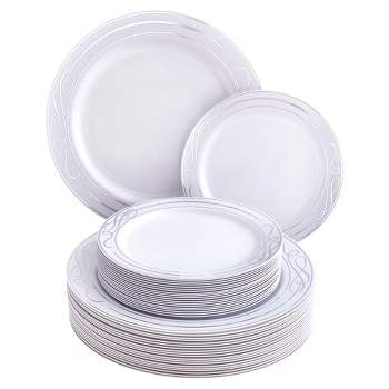 Silver Spoons Elegant Disposable Dinnerware Set for Party, Includes 20 Dinner Plates (10.25”) & 20 Side Plates (7.5”) – Bella Collection