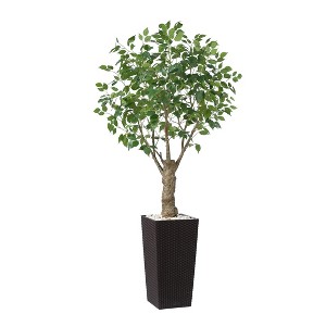 DR.Planzen UV Resistant 6-7FT Artificial Pre Potted Ficus Tree with White Tall Planter for Indoor Outdoor Office House Decor - 1 of 4