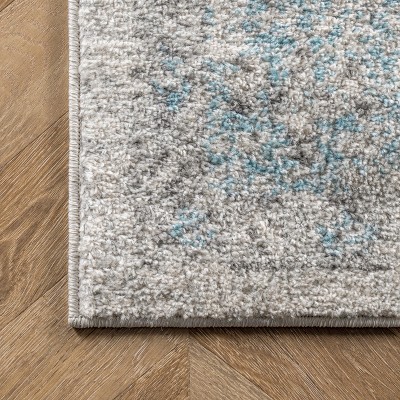 Vintage Aqua Blue Distressed 8' x 10' Synthetic Area Rug