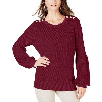 I.N.C International Concepts Womens Button Shoulder Pullover Sweater, Red, Medium