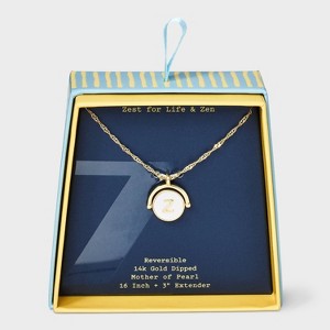 14K Gold Dipped Crystal and Mother of Pearl Circle Spinner Initial Necklace - A New Day™ - 1 of 4