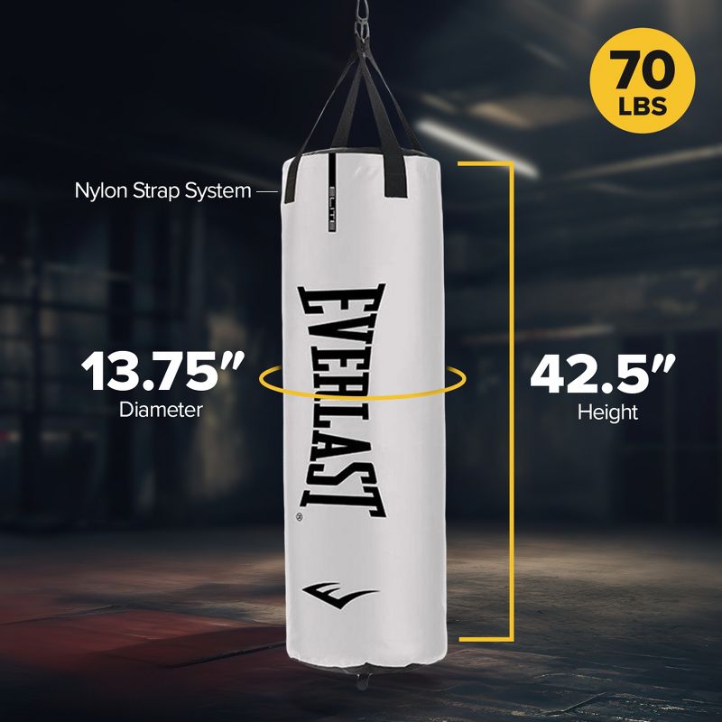 Everlast Elite Nevatear 70 Pound Heavy Bag with Dual Reinforced Hanging Strap, D Rings, 2 Carabiners, and Swivel for Boxing and Fitness Workout, White, 3 of 7