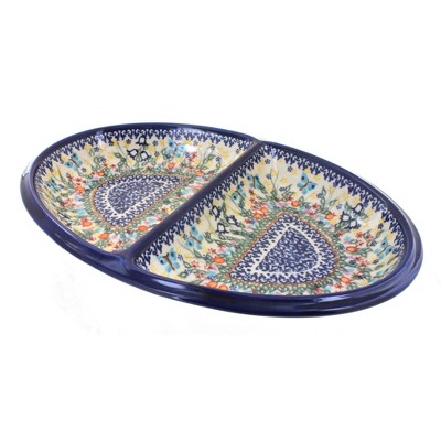 Blue Rose Polish Pottery Garden of Eden Large Divided Dish