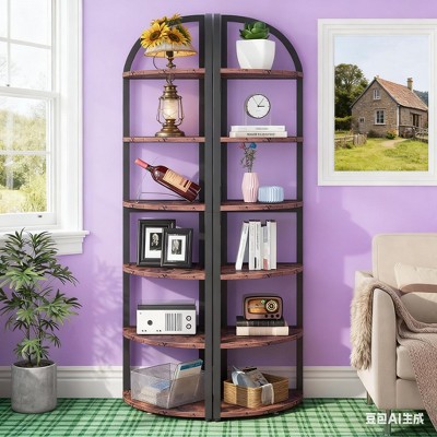 Gulches 6-Tier Corner Shelf, 71" Tall Corner Bookshelf for Small Space Storage