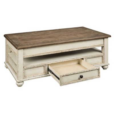 Realyn Two-Tone Lift-Top Coffee Table with Storage, Brown & White