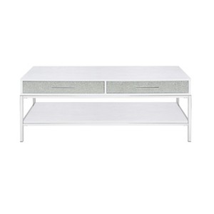 Vynxaria Coffee Table - White, Chrome-Plated Iron + 15mm Melamine, 2 Drawers (Mirrored Fronts), Bottom Shelf, Plastic Floor Protectors - 1 of 4