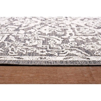 Gray and Beige Rectangular Synthetic Indoor/Outdoor Area Rug