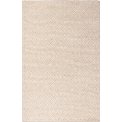 Ivory Handwoven Wool Area Rug with Geometric Pattern, 5' x 8'