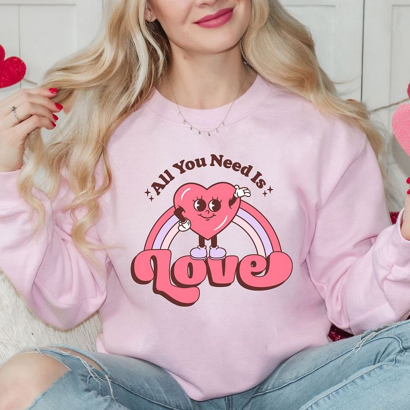 Simply Sage Market Women's Graphic Sweatshirt All You Need Is Love Heart Rainbow, 3 of 5