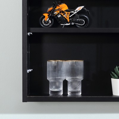 Black and White Wall Mounted Display Cabinet with Adjustable Shelves