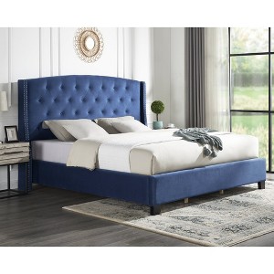 Queen Size Upholstered Platform Bed with Nail Head Trim - 1 of 4