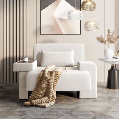 FONTOI Mid-Century Living Room Accent Chair Oversized Chair Comfy Sofa Chair Bedroom Lazy Reading Chair with Pillow, Beige 48"* 38"*32.3"
