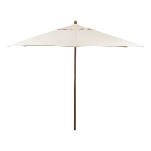 Astella 9' x 9' Round Wood Grain Steel Patio Umbrella Natural - 1 of 4