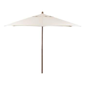 Astella 9' x 9' Round Wood Grain Steel Patio Umbrella Natural