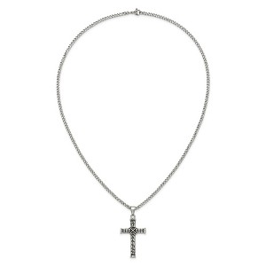 Chisel Stainless Steel Antiqued and Polished Cross Pendant Necklace 22" Curb Chain - 1 of 4