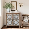 LuxenHome 31.5-Inch Wide Floral Lattice Metal 2-Door Farmhouse Pine Wood Storage Cabinet Brown - 2 of 4