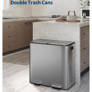 Kitchen Dual Trash Can, Large Step-on Garbage Cans with Soft-Close Lid & Removable Inner Bucket, Fingerprint-Resistant, Odor Proof - 1 of 4