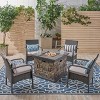 GDFStudio Kilburn Outdoor Wicker 5 Piece Club Chair and Fire Pit Set with Cushion - 2 of 4