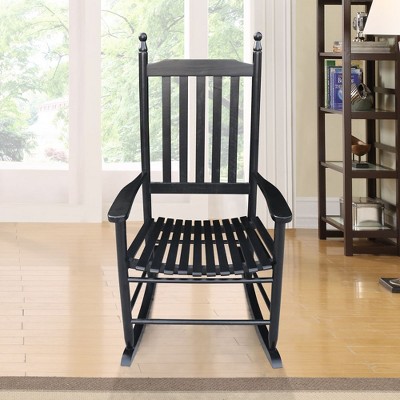 Aghana Digitals Black Solid Populus Wood Porch Rocker Chair - Balcony-Use, Wide Seat, Slatted Back,
