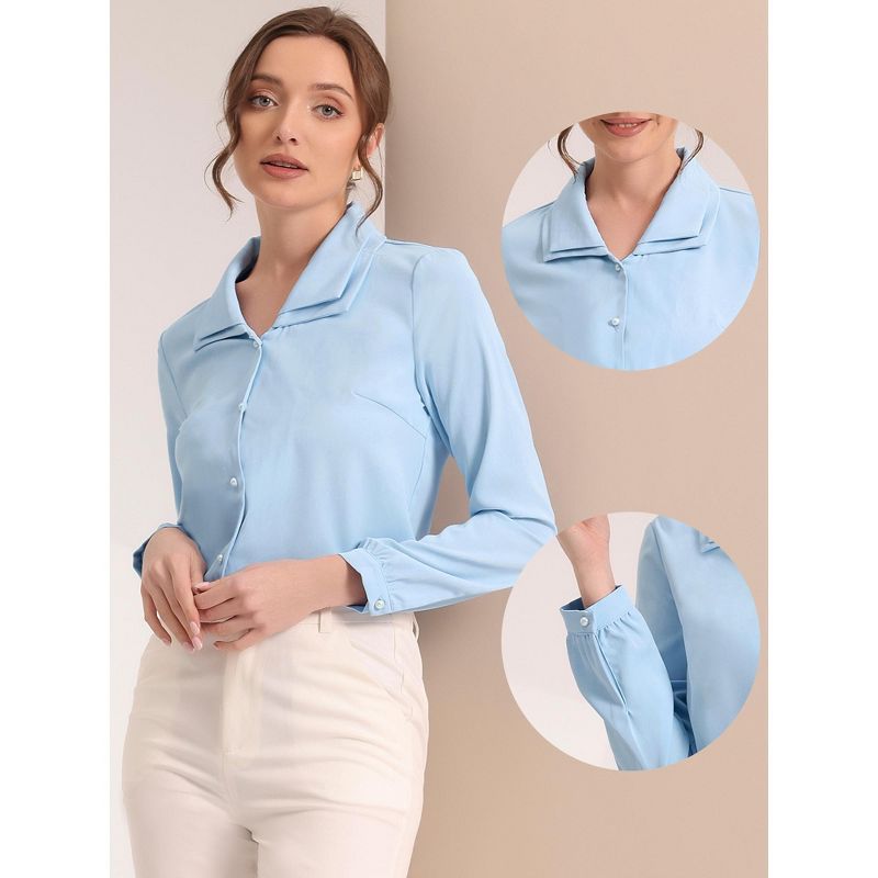 Allegra K Women's Elegant Blouse Office Double Collar Beaded Pearl Button-Up Shirt, 2 of 6