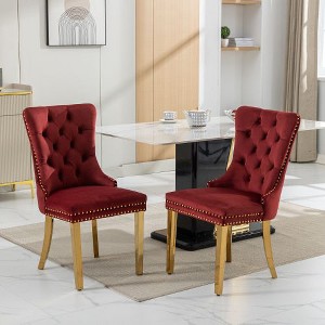 Kumasinova Set of 2 Tufted Solid Wood Dining Chair, Velvet Upholstered Kitchen Chair with Chrome Stainless Steel Plating Legs & Nailhead Trim - 1 of 4
