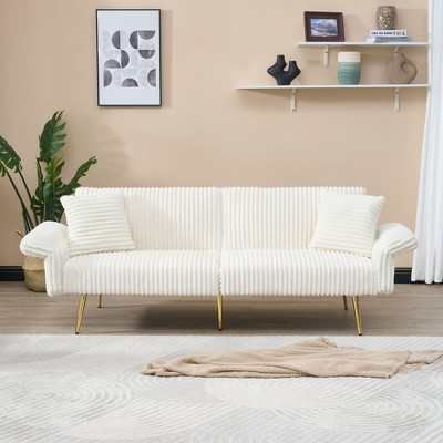 Mocamel 79 inch corduroy sofa bed, foldable double sofa bed with folding armrests, suitable for living rooms and small spaces