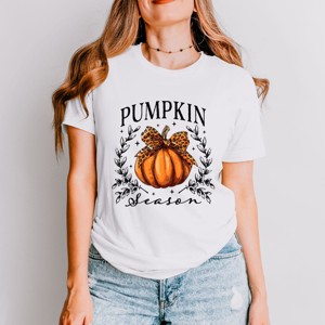 Simply Sage Market Pumpkin Season Leopard Bow Short Sleeve Tee - 1 of 4